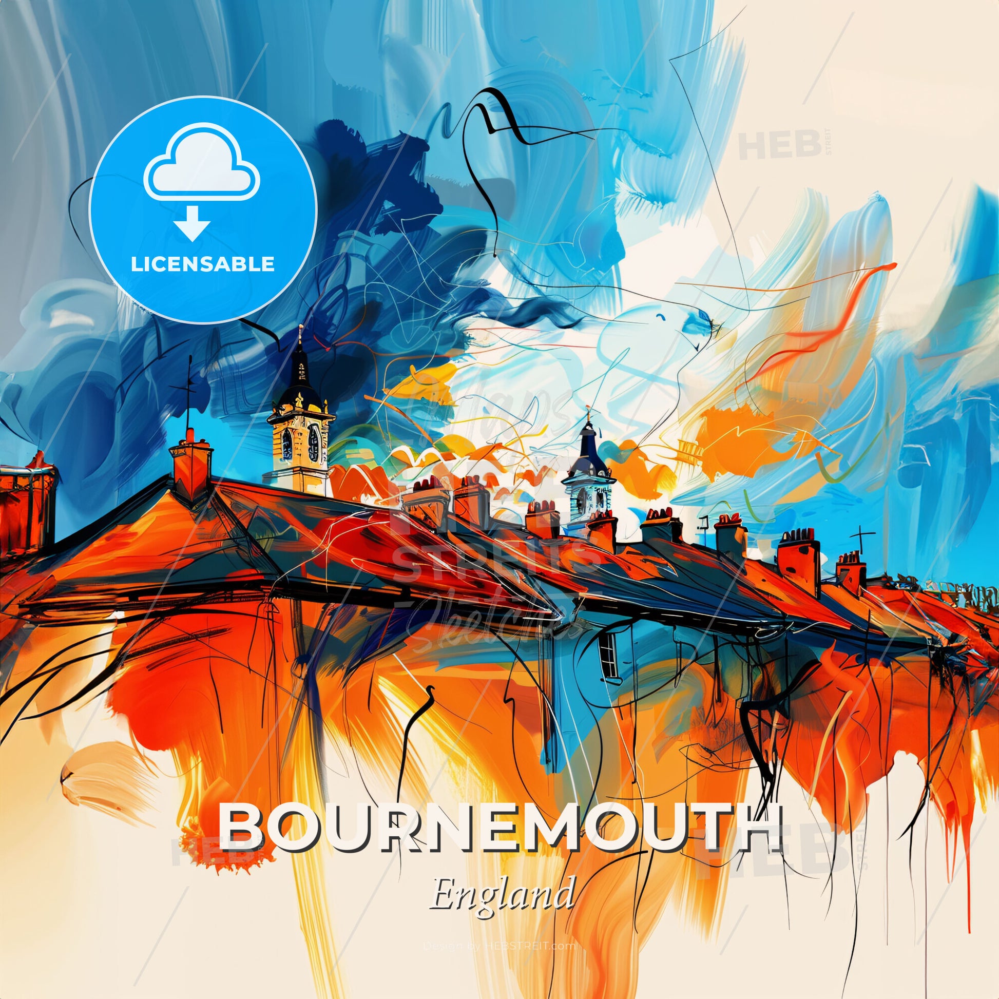 Vibrant Bournemouth, England - A Painting Of A Rooftop Of A Building - Square format print template