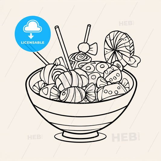 Bowl With Candy - A Bowl Of Candy With Sticks And Candy On It