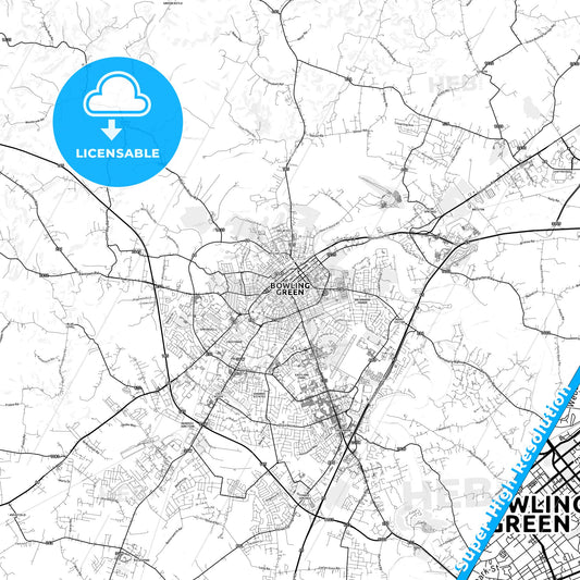 Bowling Green, Kentucky light map with streetnames, citynames and districts