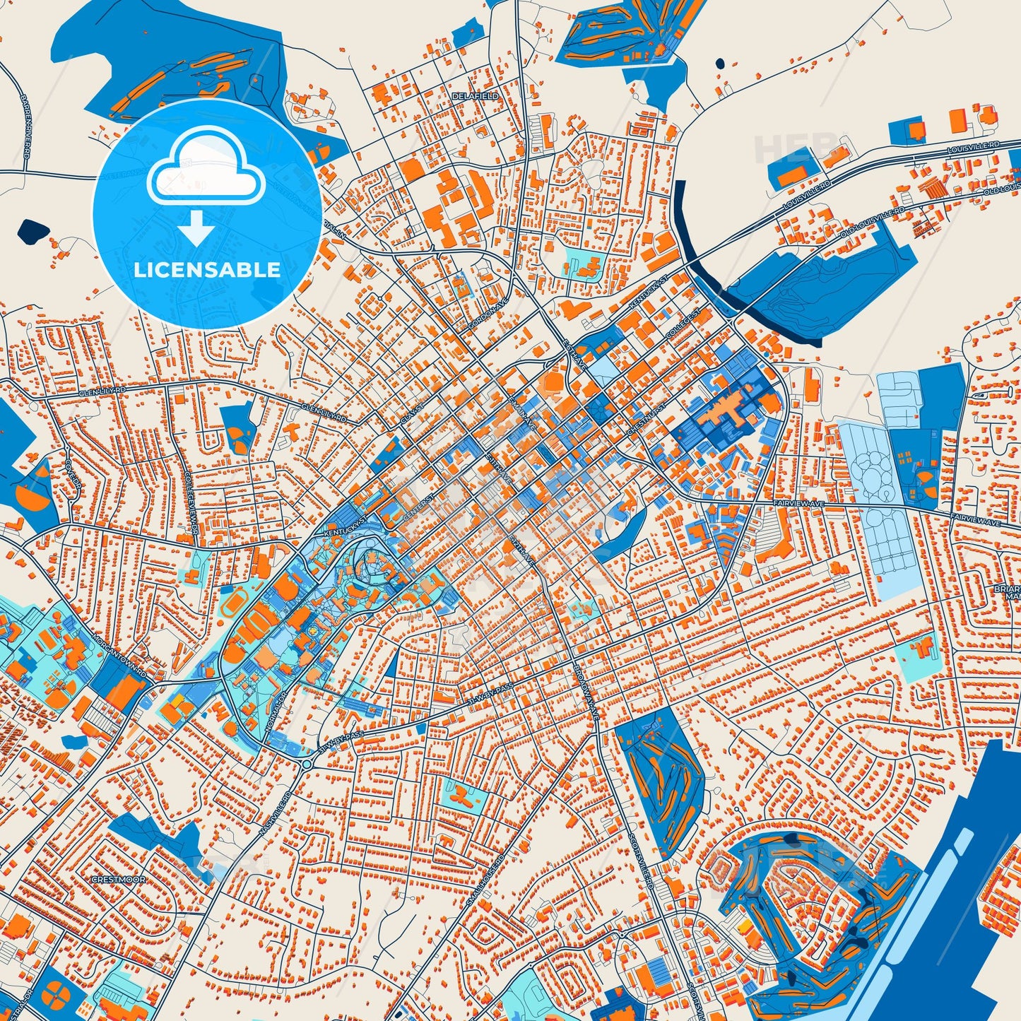 Colorful Bowling Green Street Map with Labels and Buildings
