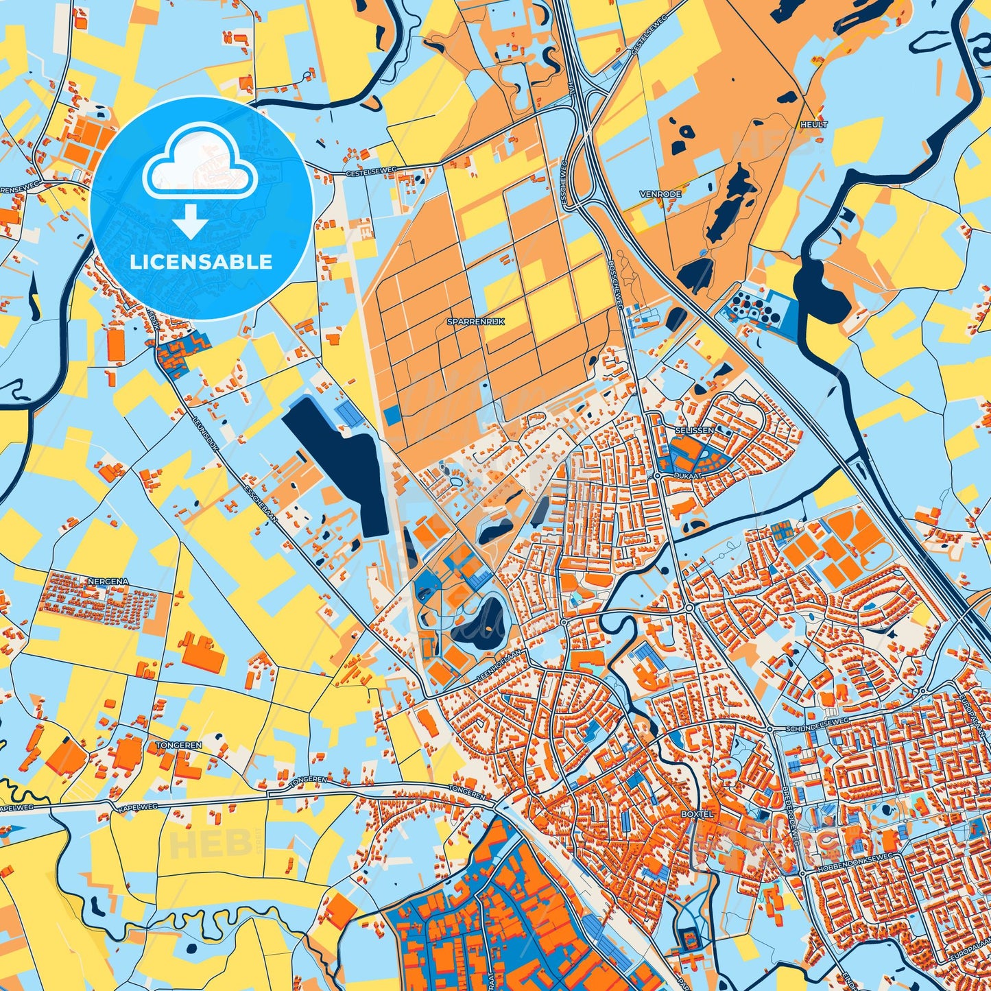 Colorful Boxtel Street Map with Labels and Buildings