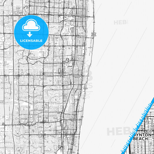 Boynton Beach, Florida light map with streetnames, citynames and districts