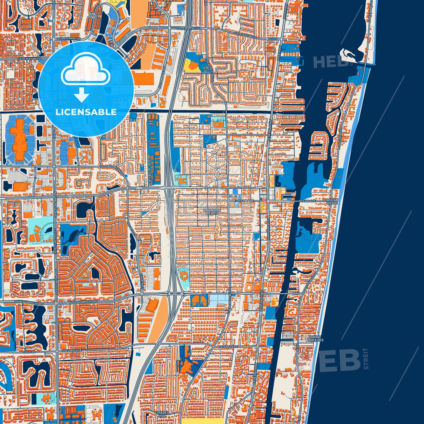 Colorful Boynton Beach Street Map with Labels and Buildings