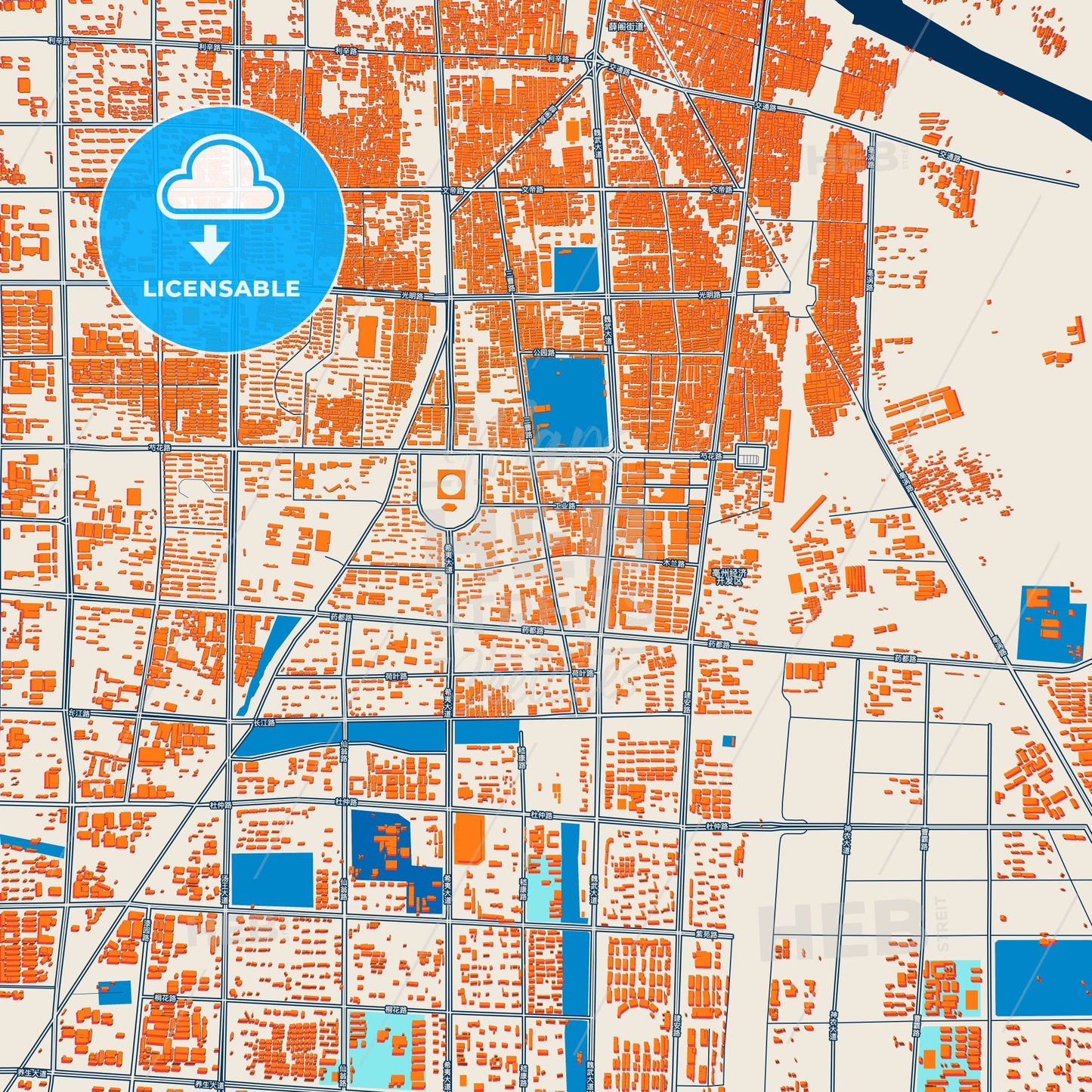 Colorful Bozhou Street Map with Labels and Buildings