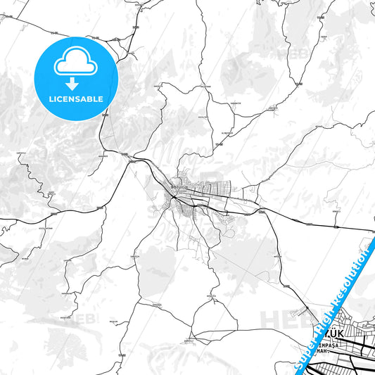 Bozüyük, Turkey light map with streetnames, citynames and districts