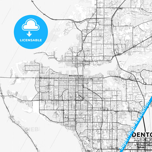 Bradenton, Florida light map with streetnames, citynames and districts