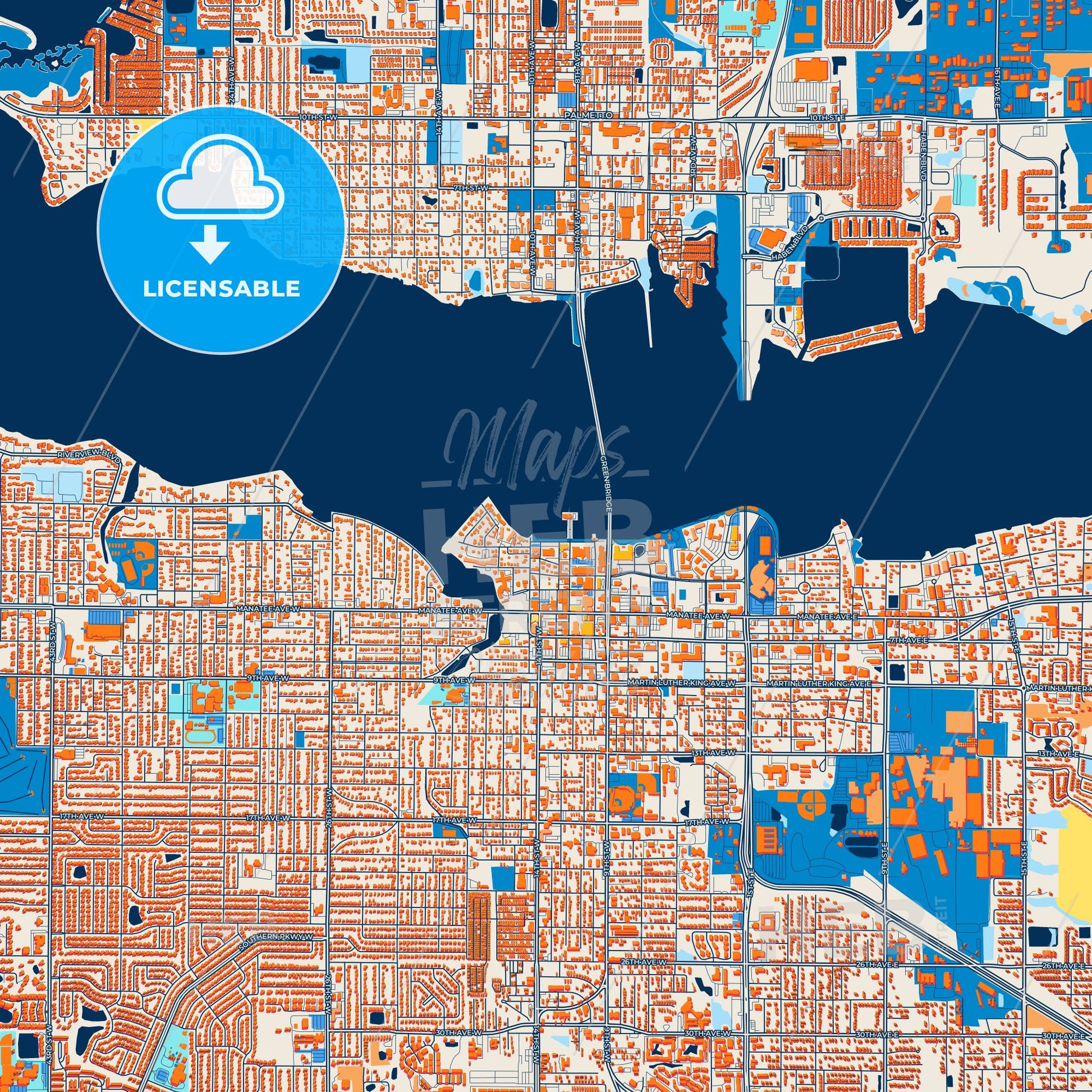 Colorful Bradenton Street Map with Labels and Buildings