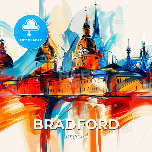 Vibrant Bradford, England - A Colorful Painting Of A Building - Square format print template