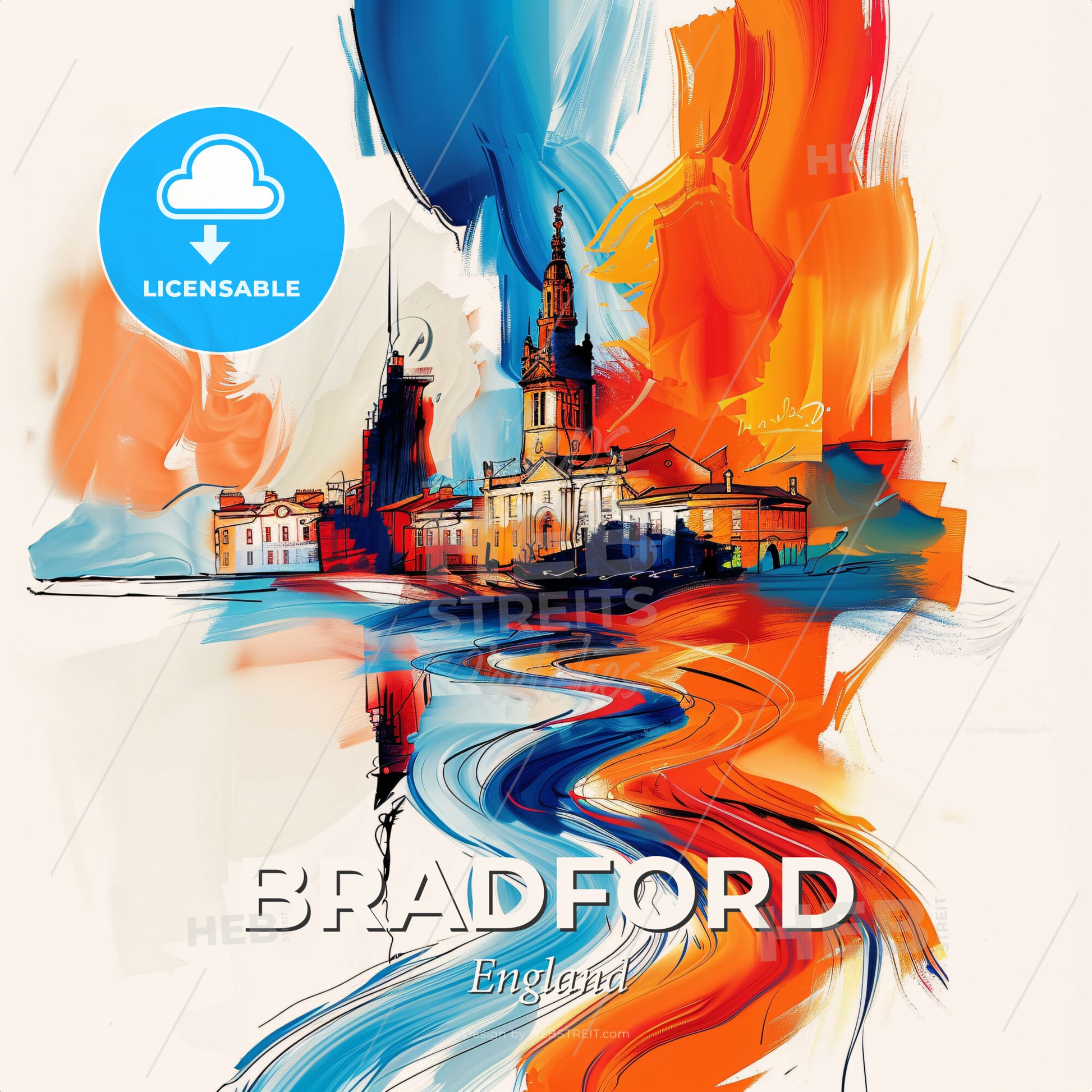 Vibrant Bradford, England - A Painting Of A City - Square format print template