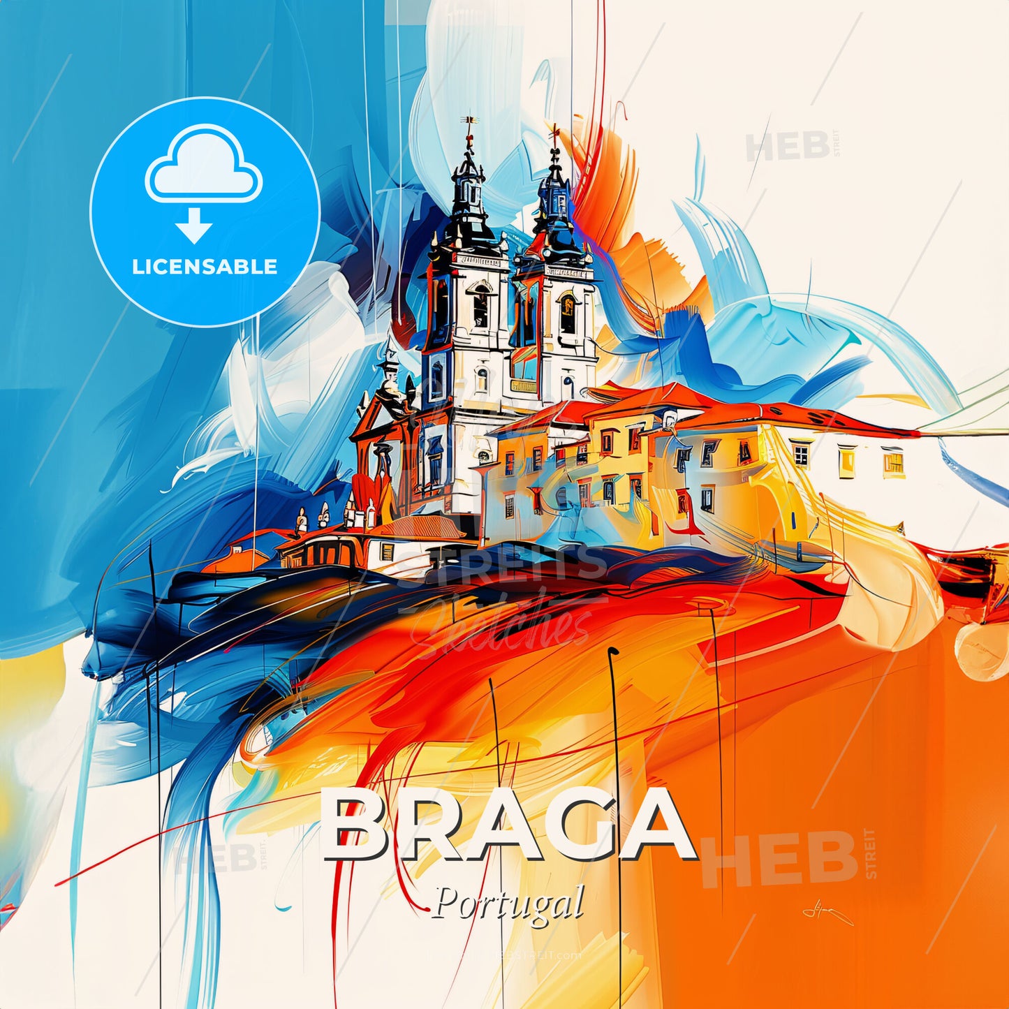 Vibrant Braga, Portugal - A Painting Of A Building - Square format print template