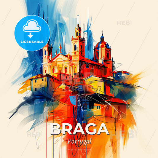 Vibrant Braga, Portugal - A Painting Of A Building - Square format print template
