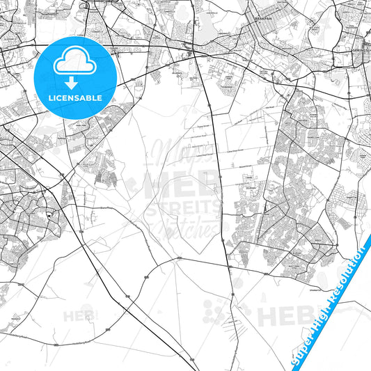 Brakpan, South Africa light map with streetnames, citynames and districts