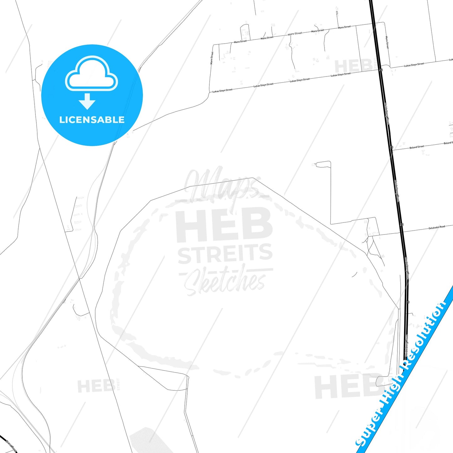 Brakpan, South Africa Light Map with Street Names, City Names, and Districts