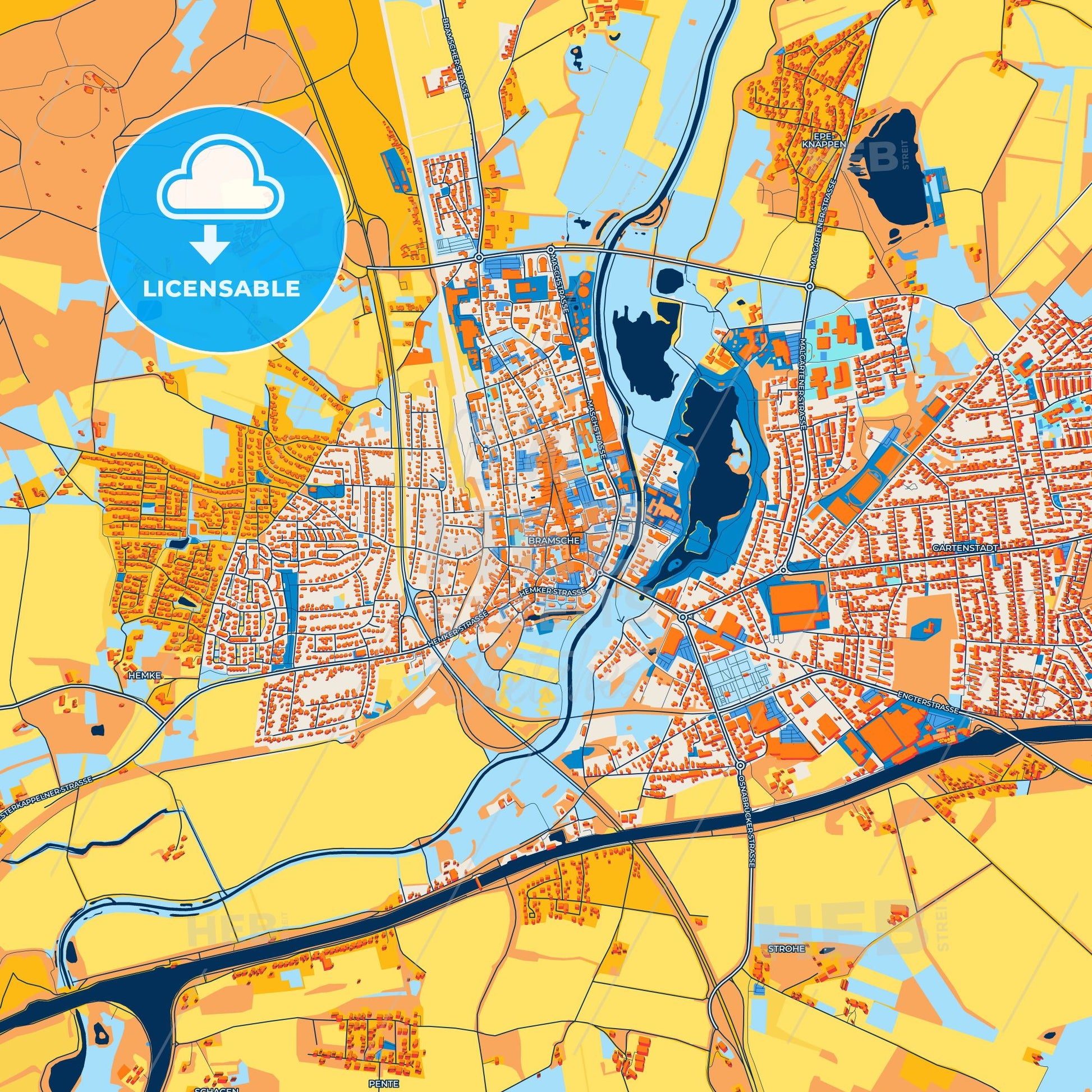 Colorful Bramsche Street Map with Labels and Buildings