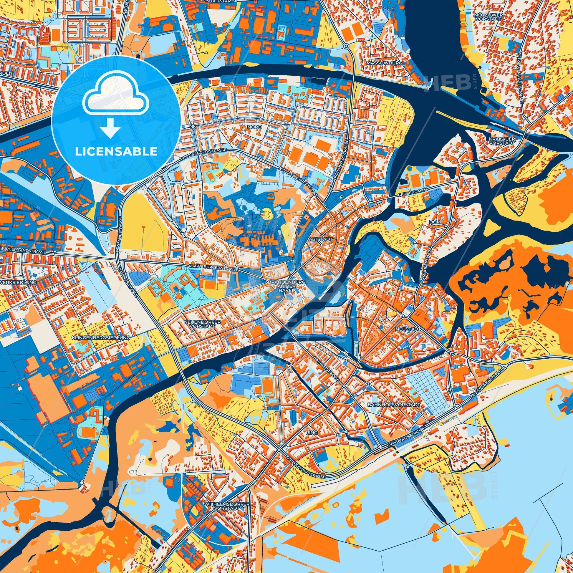 Colorful Brandenburg an der Havel Street Map with Labels and Buildings