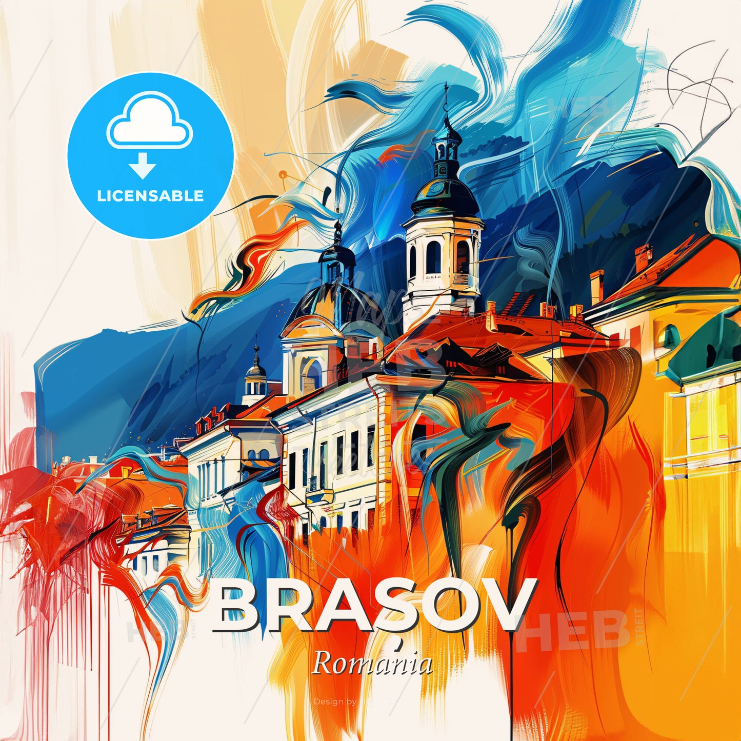 Vibrant Brașov, Romania - A Painting Of A Building - Square format print template