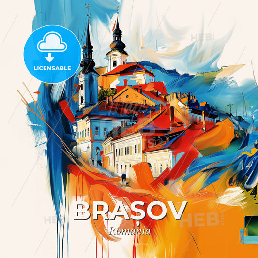 Vibrant Brașov, Romania - A Painting Of A Town - Square format print template
