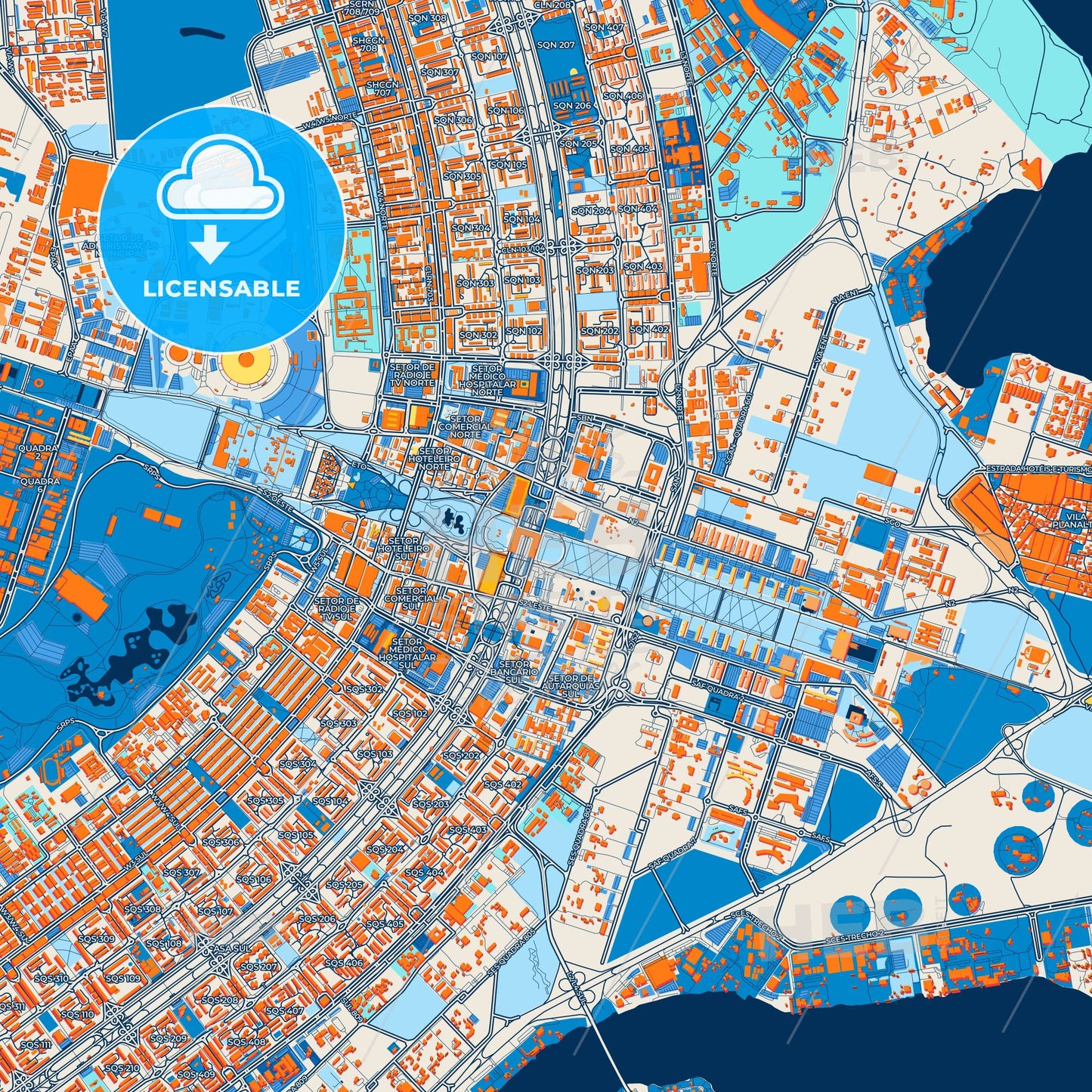 Colorful Brasilia Street Map with Labels and Buildings