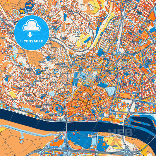 Colorful Bratislava Street Map with Labels and Buildings