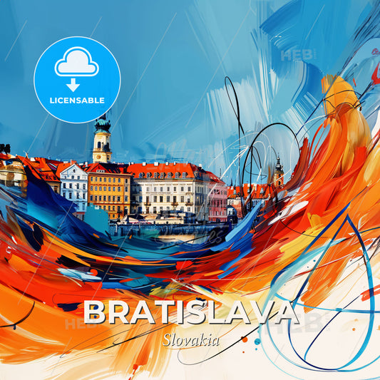 Vibrant Bratislava, Slovakia - A Colorful Painting Of A City - Square format print template