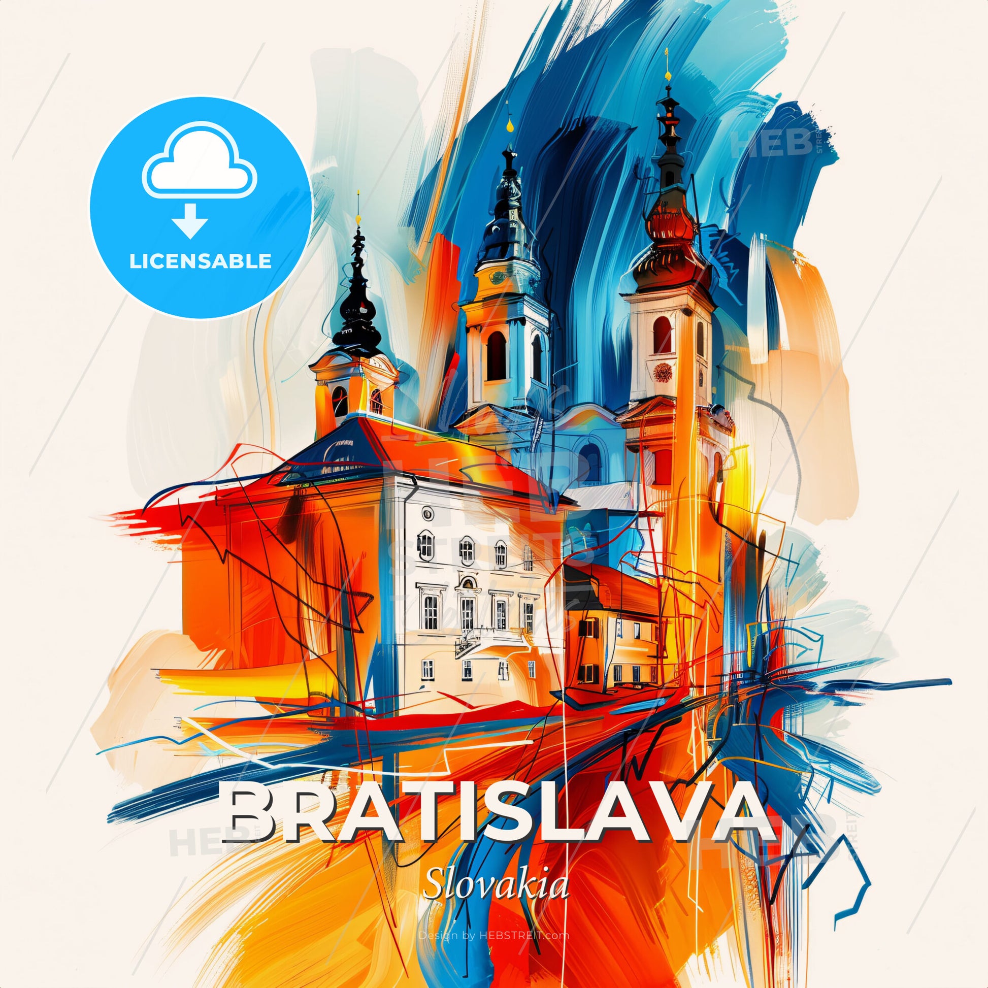 Vibrant Bratislava, Slovakia - A Painting Of A Building - Square format print template