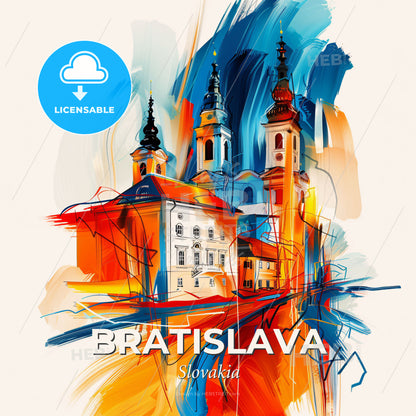 Vibrant Bratislava, Slovakia - A Painting Of A Building - Square format print template