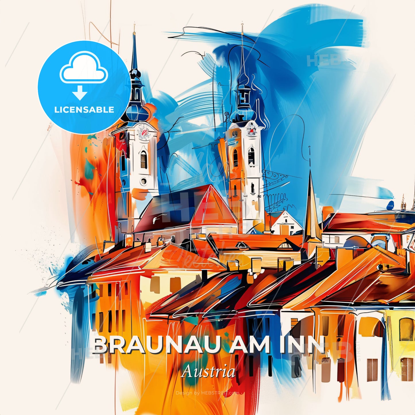 Vibrant Braunau Am Inn, Austria - A Painting Of A City - Square format print template