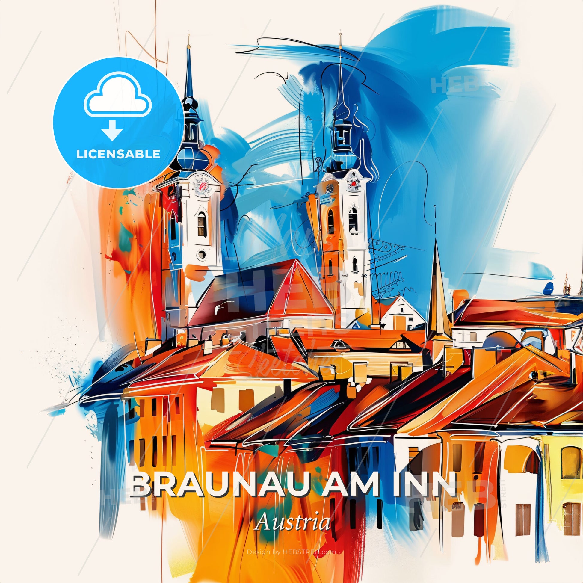 Vibrant Braunau Am Inn, Austria - A Painting Of A City - Square format print template