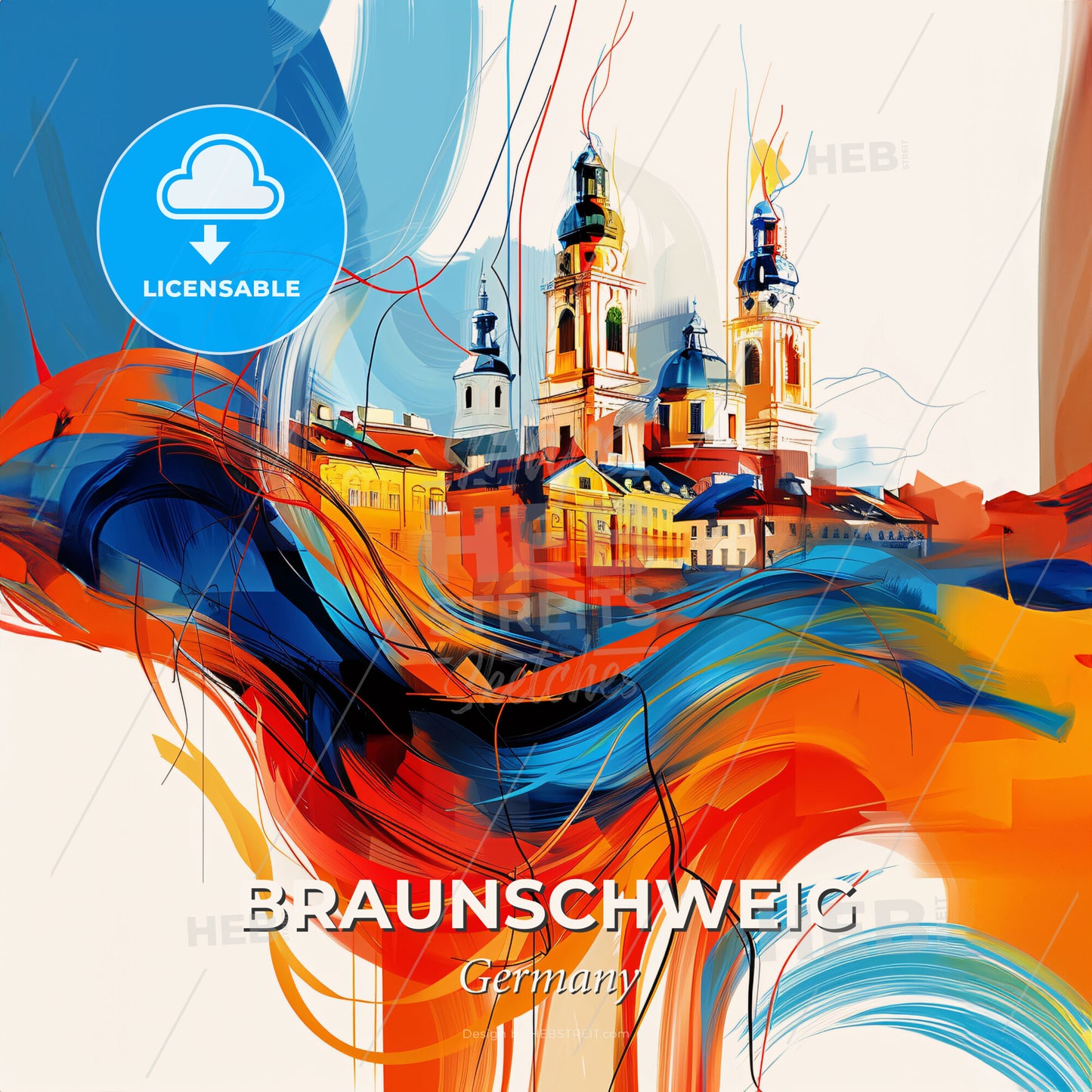 Vibrant Braunschweig, Germany - A Colorful Painting Of A Building - Square format print template