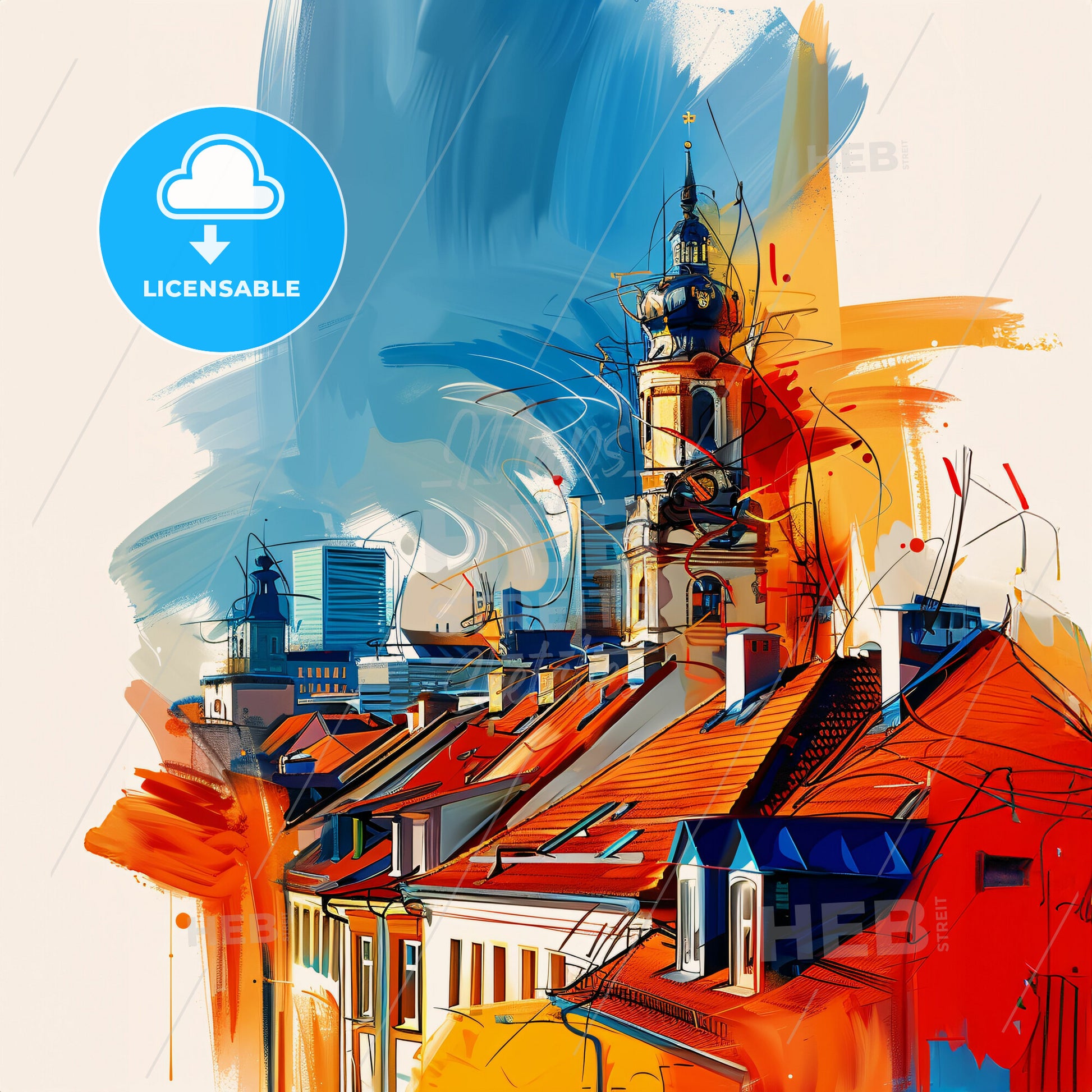 Vibrant Braunschweig, Germany - A Painting Of A Skyline With A Colorful Building