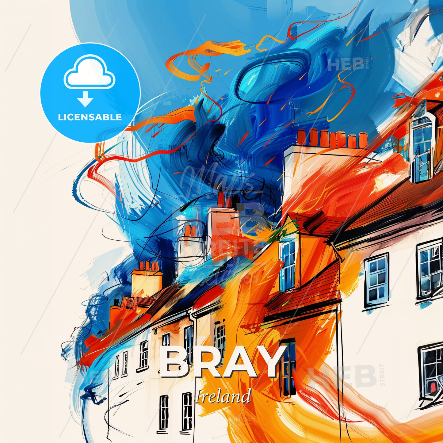 Vibrant Bray, Ireland - A Painting Of A Group Of Buildings - Square format print template