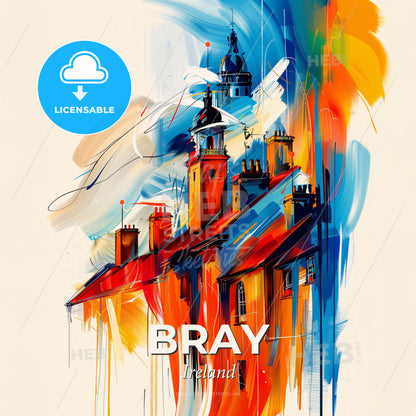 Vibrant Bray, Ireland - A Painting Of A Building With A Tower - Square format print template