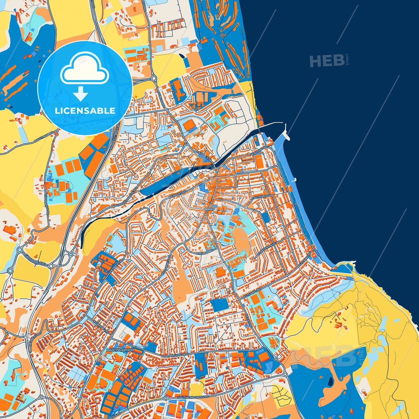 Colorful Bray Street Map with Labels and Buildings