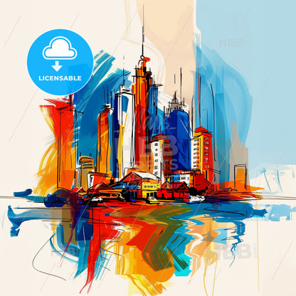 Vibrant Brazzaville, Republic Of The Congo - A Colorful Cityscape With Buildings And Boats