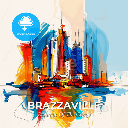 Vibrant Brazzaville, Republic Of The Congo - A Colorful Cityscape With Buildings And Boats - Square format print template