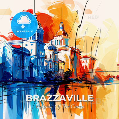 Vibrant Brazzaville, Republic Of The Congo - A Colorful Painting Of Buildings - Square format print template