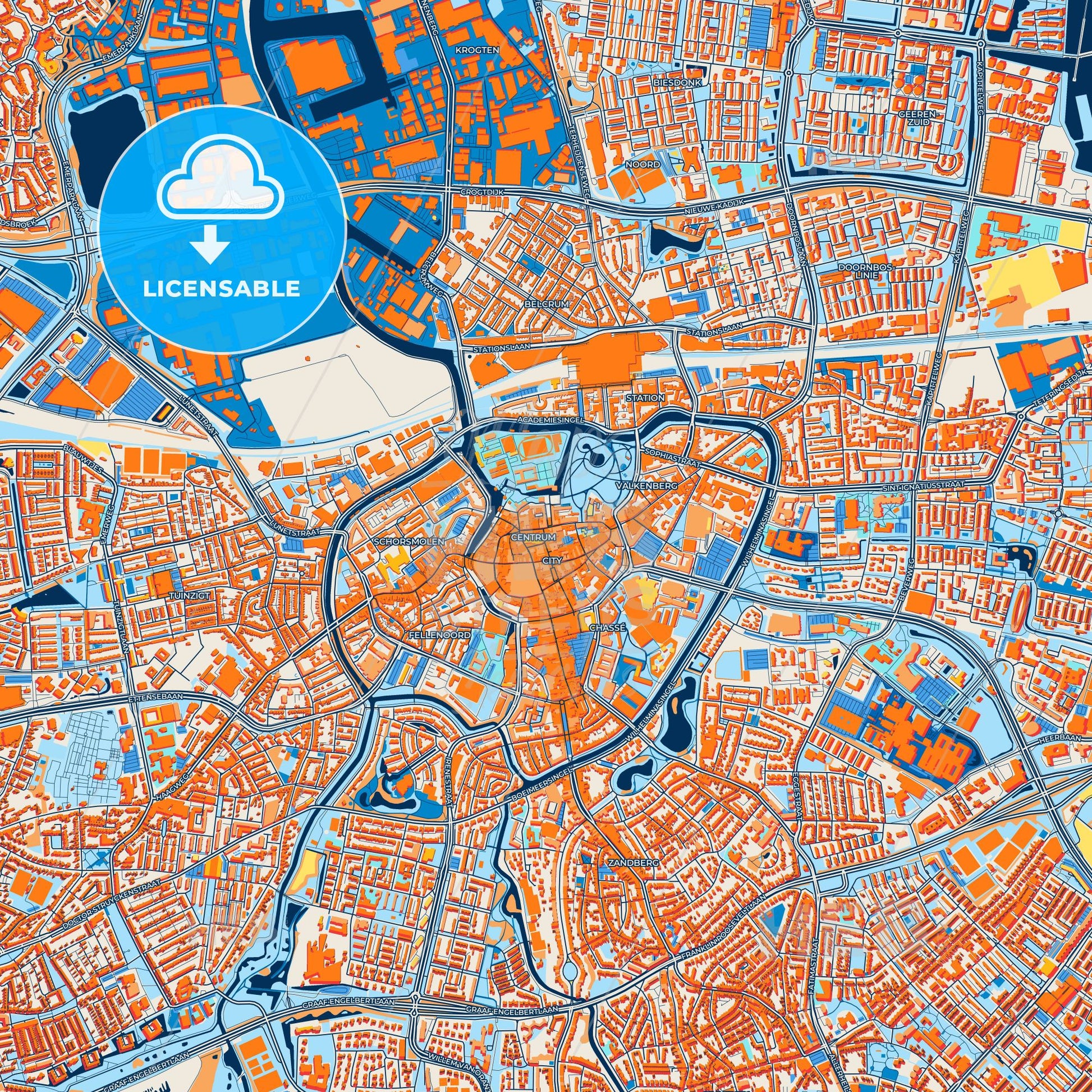 Colorful Breda Street Map with Labels and Buildings
