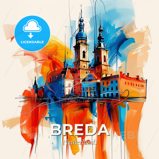Vibrant Breda, Netherlands - A Painting Of A Building - Square format print template