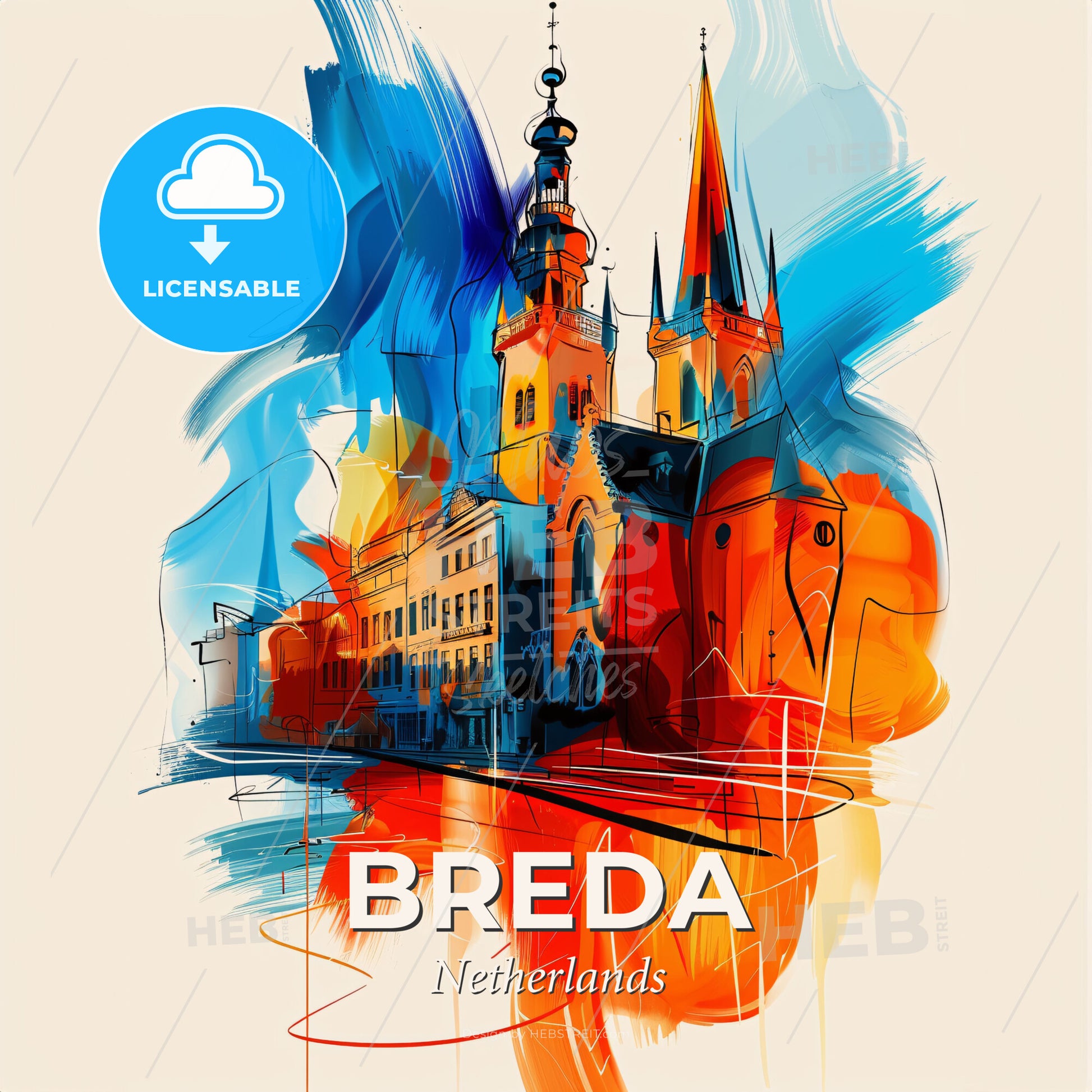 Vibrant Breda, Netherlands - A Painting Of A Building - Square format print template