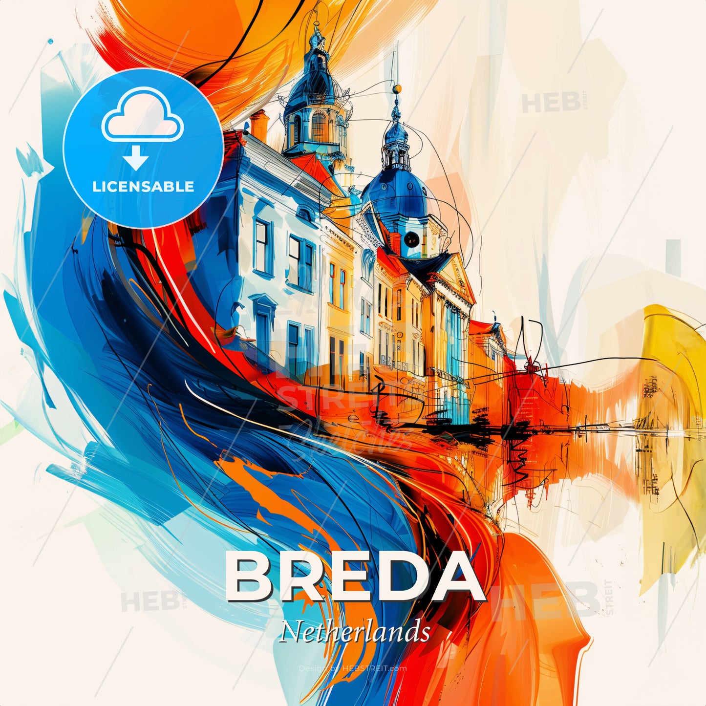 Vibrant Breda, Netherlands - A Colorful Painting Of A Building - Square format print template