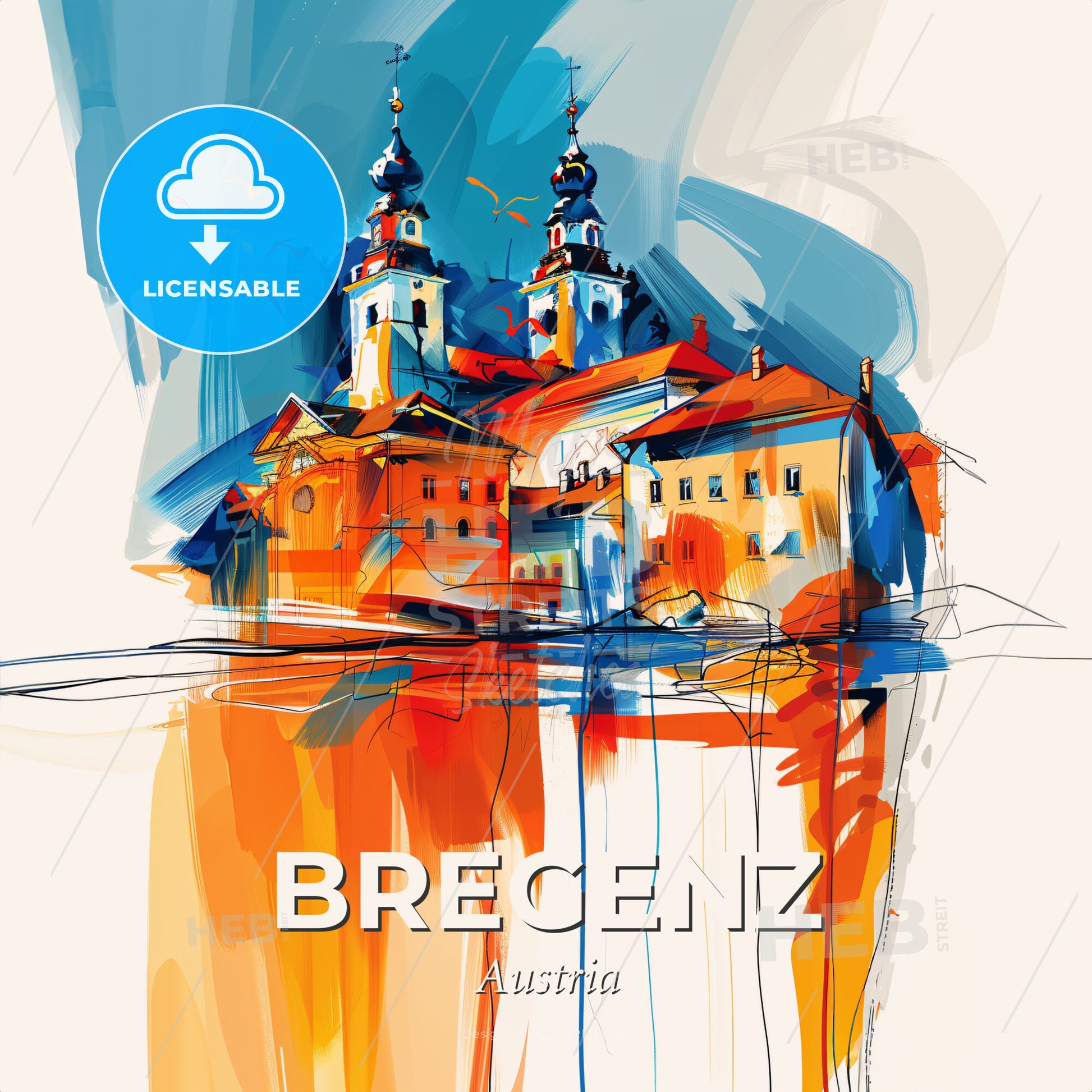 Vibrant Bregenz, Austria - A Painting Of A Building - Square format print template