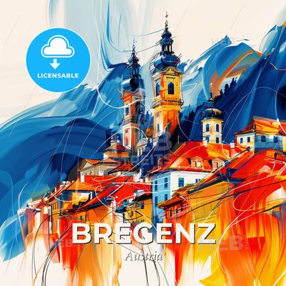 Vibrant Bregenz, Austria - A Painting Of A Town - Square format print template