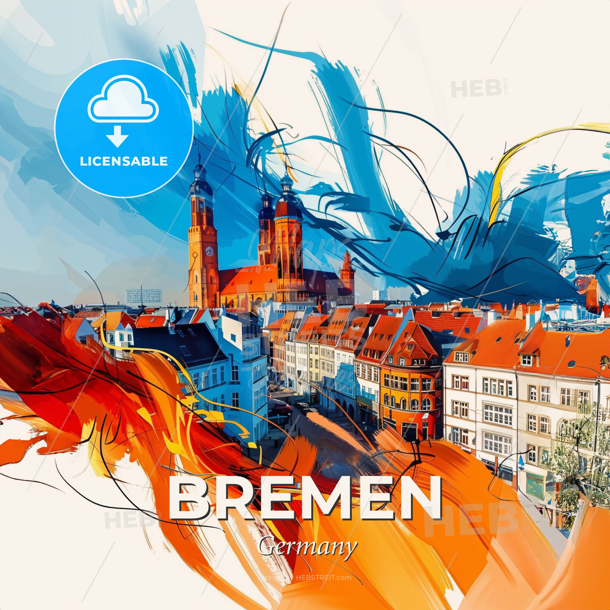 Vibrant Bremen, Germany - A Colorful Painting Of A City - Square format print template