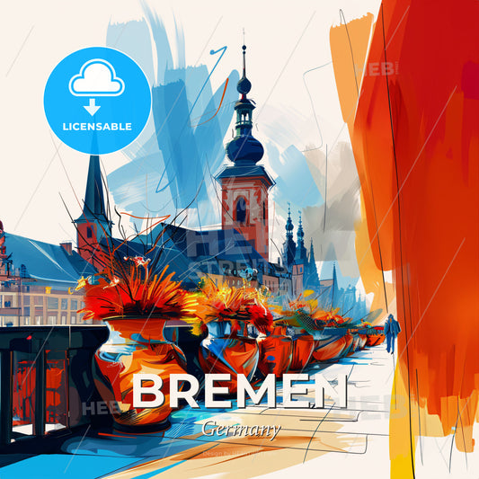 Vibrant Bremen, Germany - A Row Of Vases On A Sidewalk - Square format print template
