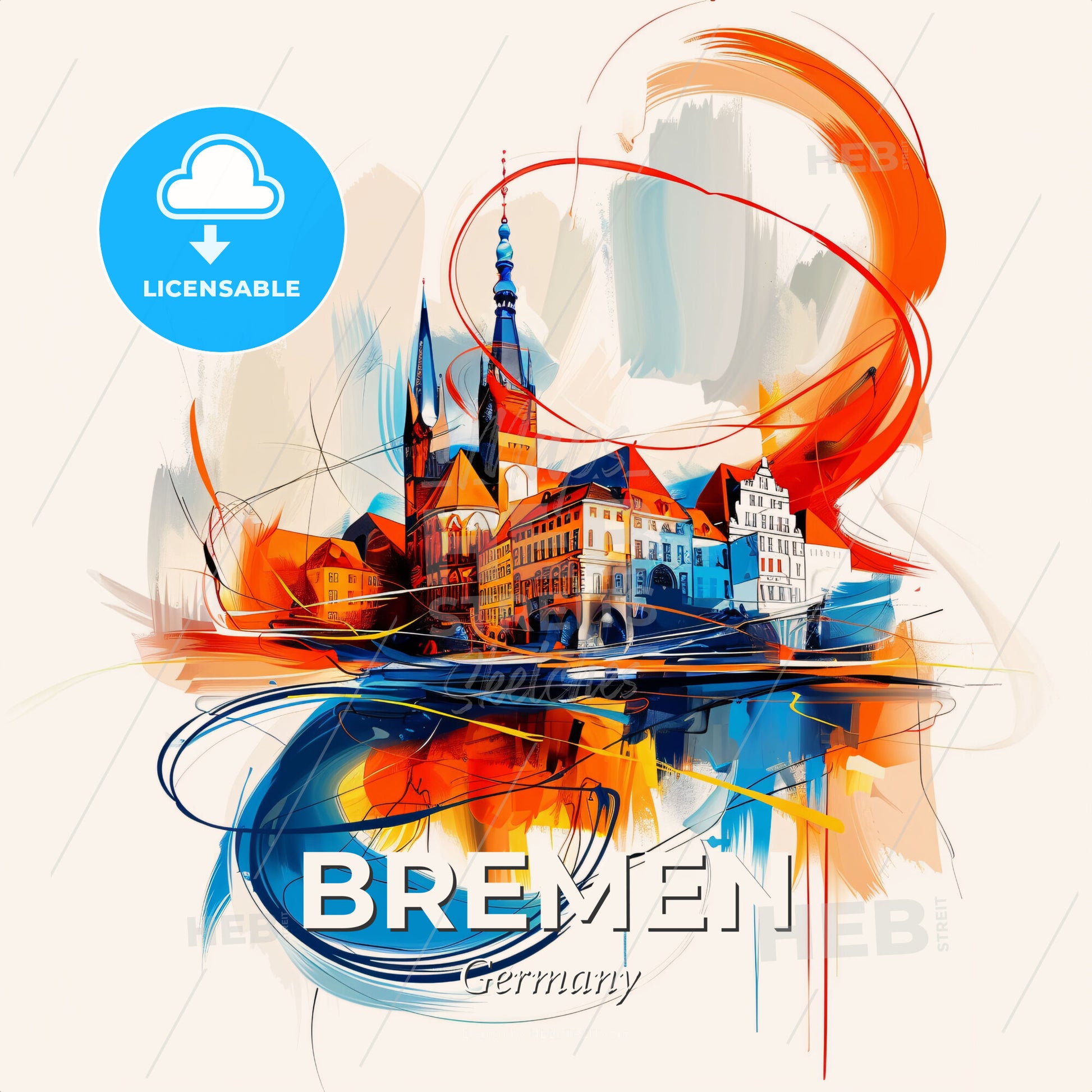 Vibrant Bremen, Germany - A Colorful Painting Of A City - Square format print template
