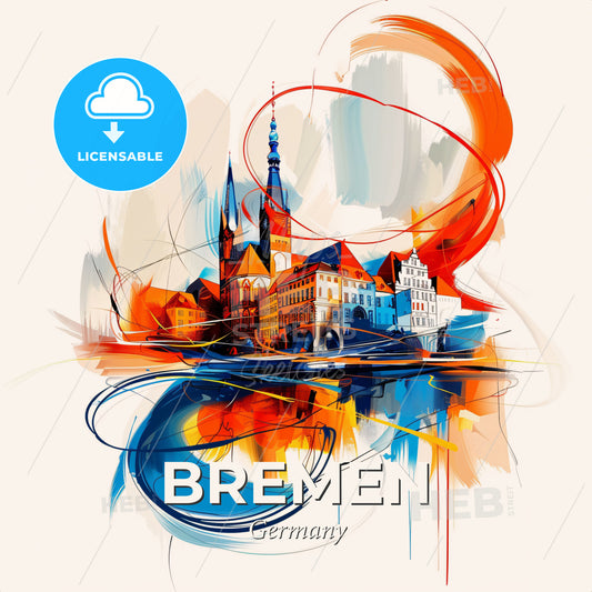 Vibrant Bremen, Germany - A Colorful Painting Of A City - Square format print template