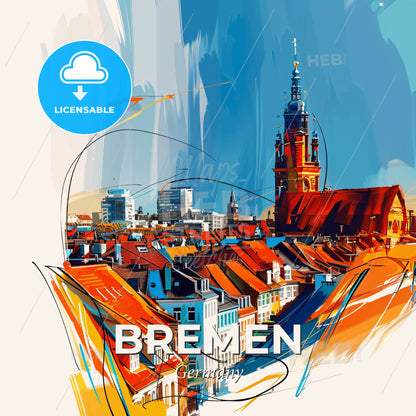 Vibrant Bremen, Germany - A Cityscape With A Tower And Buildings - Square format print template