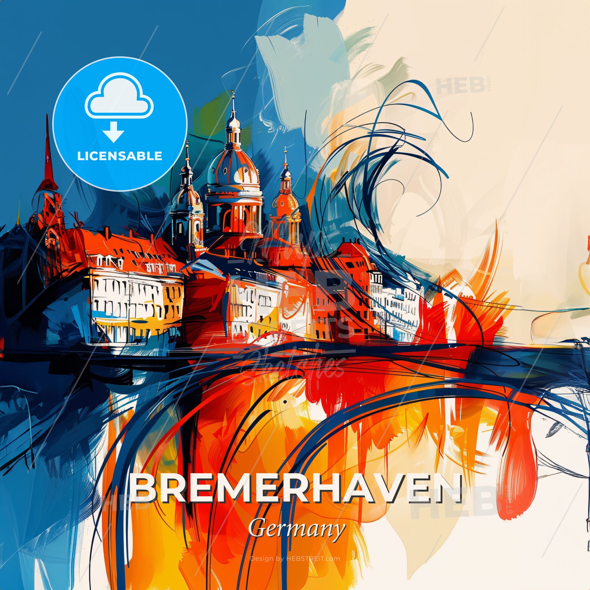 Vibrant Bremerhaven, Germany - A Colorful Painting Of A City - Square format print template