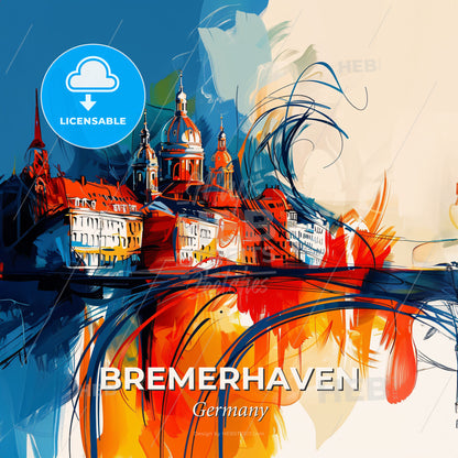 Vibrant Bremerhaven, Germany - A Colorful Painting Of A City - Square format print template