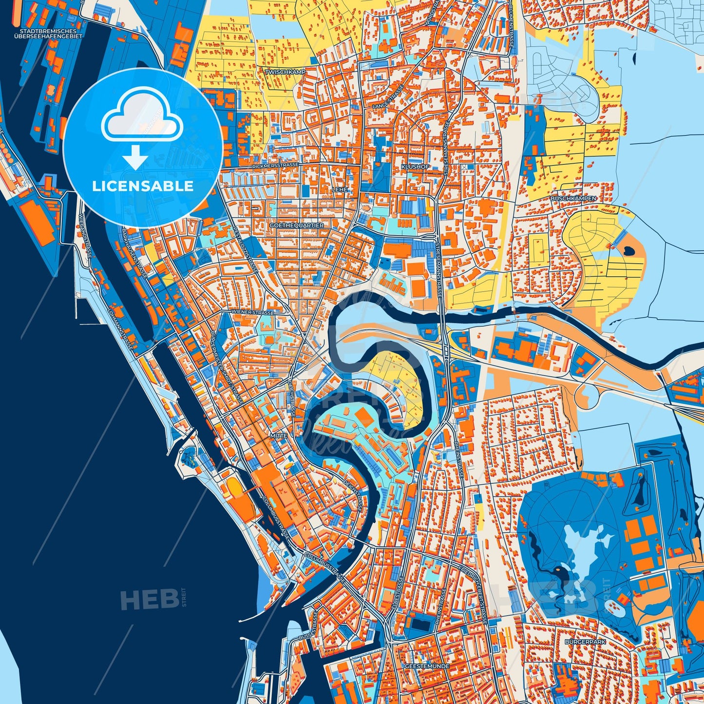 Colorful Bremerhaven Street Map with Labels and Buildings